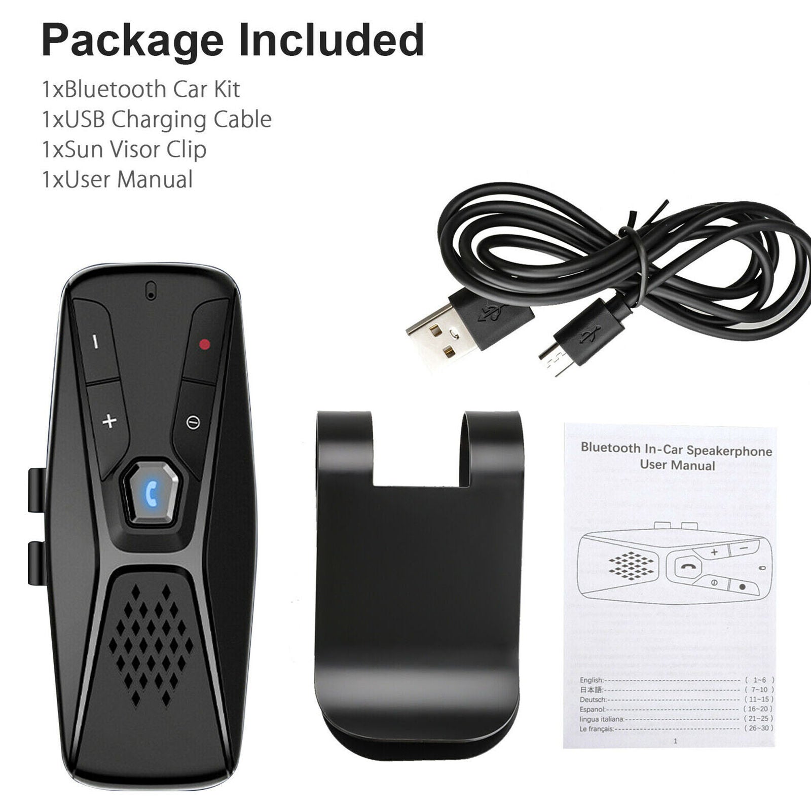 Wireless Multipoint Bluetooth 5.0 Hands Free Car Kit Speakerphone Speaker Visor