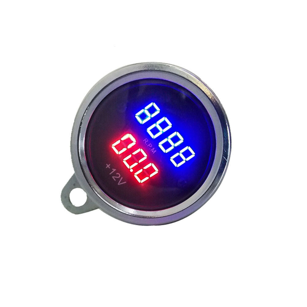New Chrome Universal Motorcycle LED Digital Tachometer Voltmeter Gauge Combo