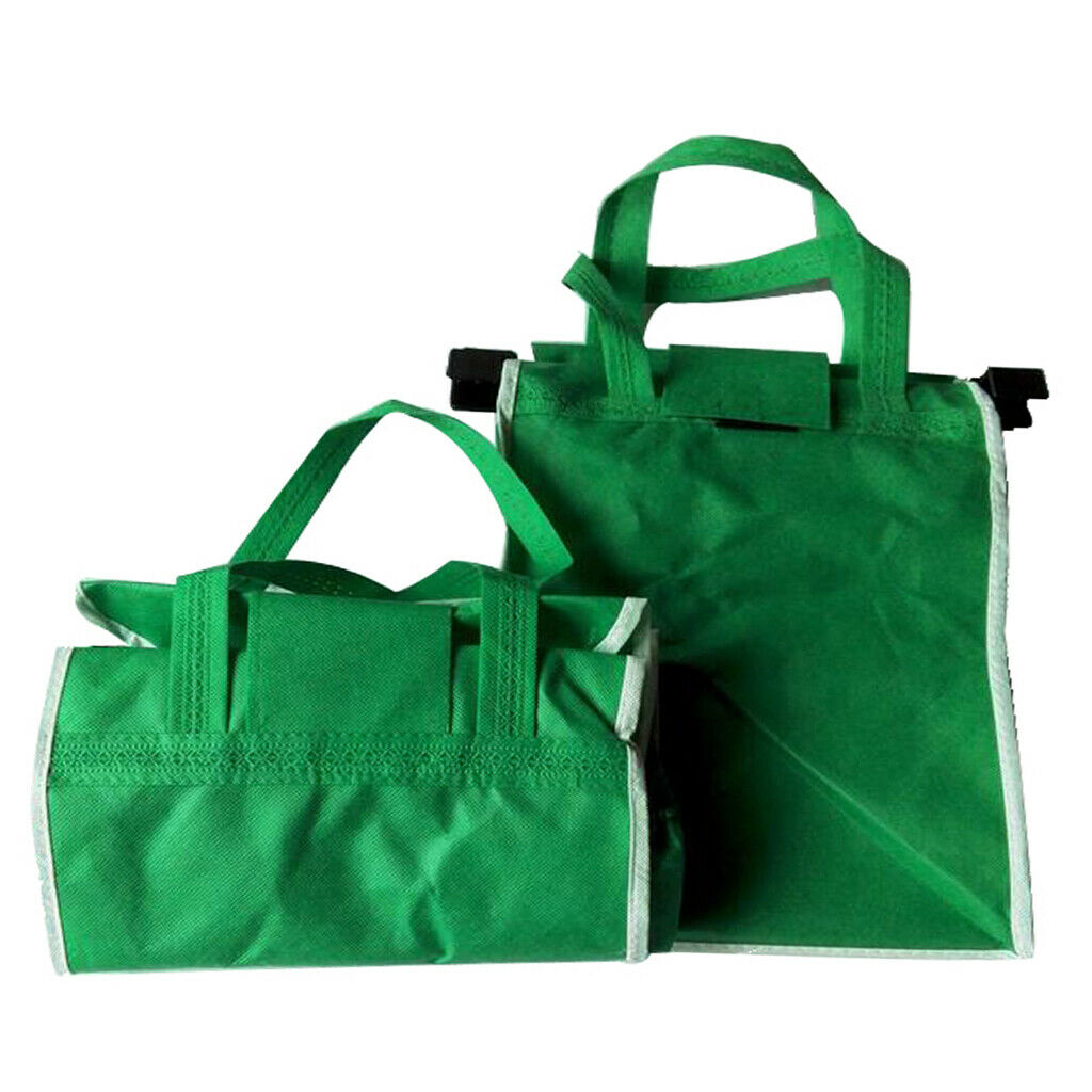 2Pcs Foldable Reusable Supermaket Shopping Cart Grab Bags with Clips