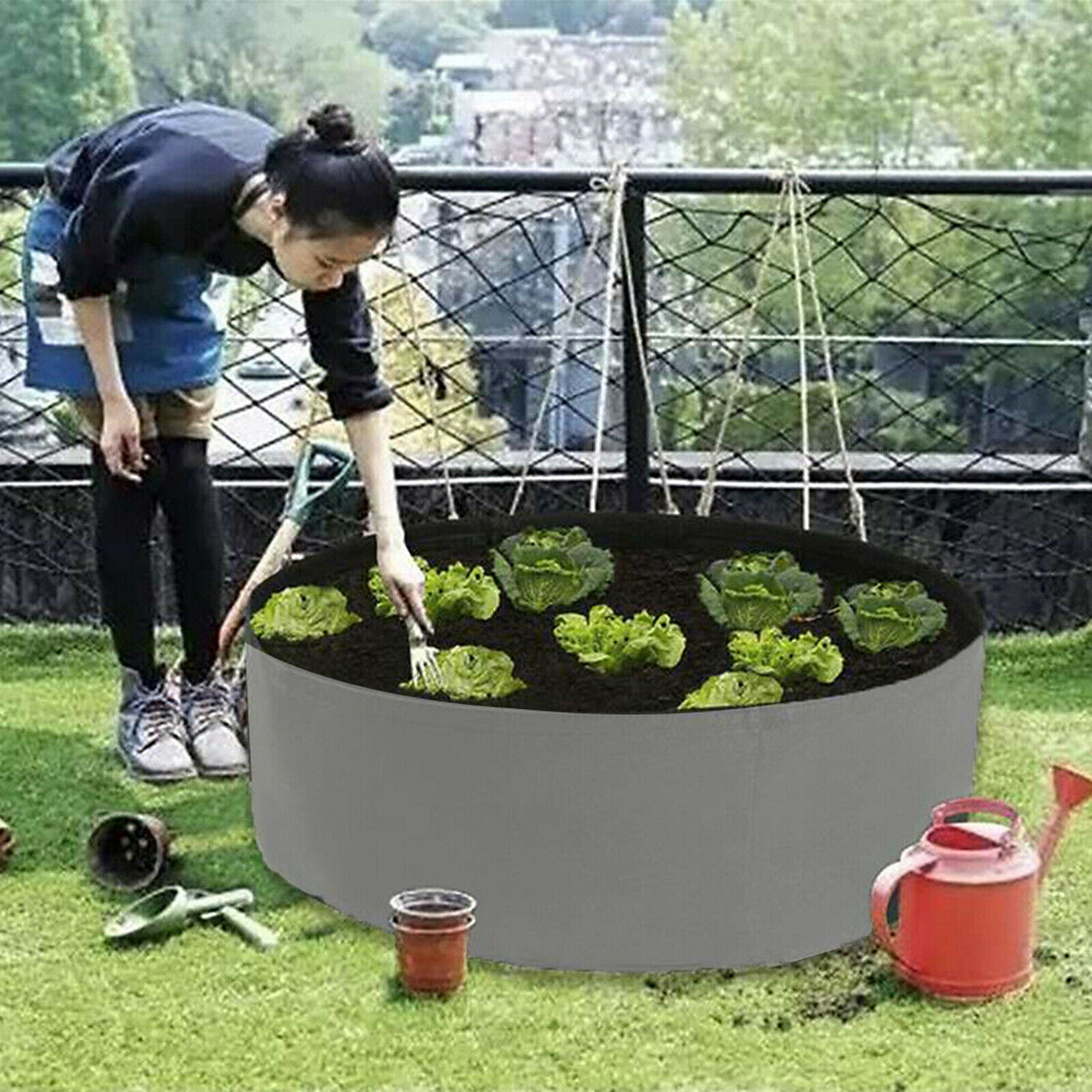 Fabric Raised Bed Garden Tomato Potato Grow Bag Indoor/Outdoor Gray_130x30cm