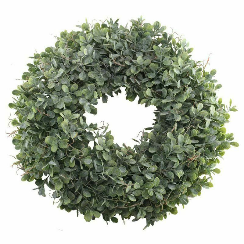 Artificial Green Leaves Wreath - 17.5 Inch Front Door Wreath Shell Grass BoxwoF8