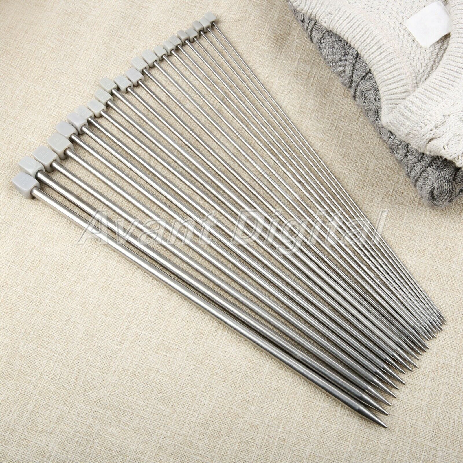 11 Pairs 2.0-8.0mm 36cm Stainless Steel Single Pointed Knitting Needles Craft