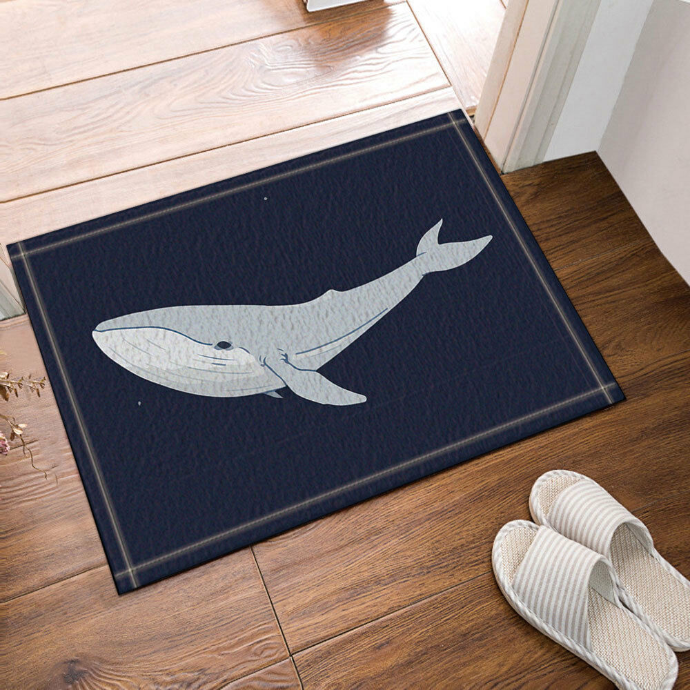Whale Ocean Animal In Blue Bathroom Rug Non-Slip Floor Door Mat Flannel 16x24"