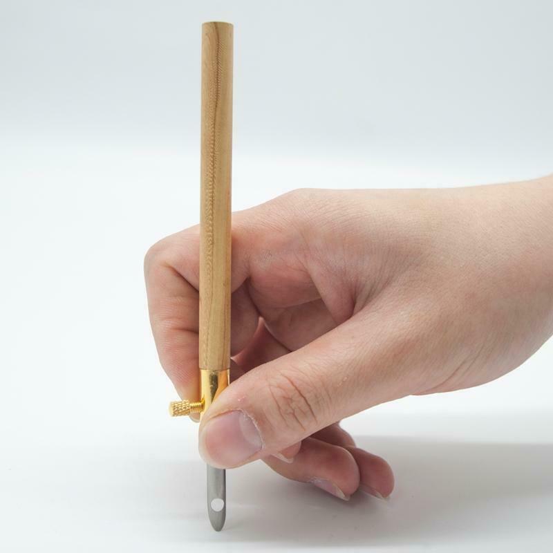 Wooden Handle Punch Poke Needle Embroidery Pen Wire Guide Sewing Weaving Tools
