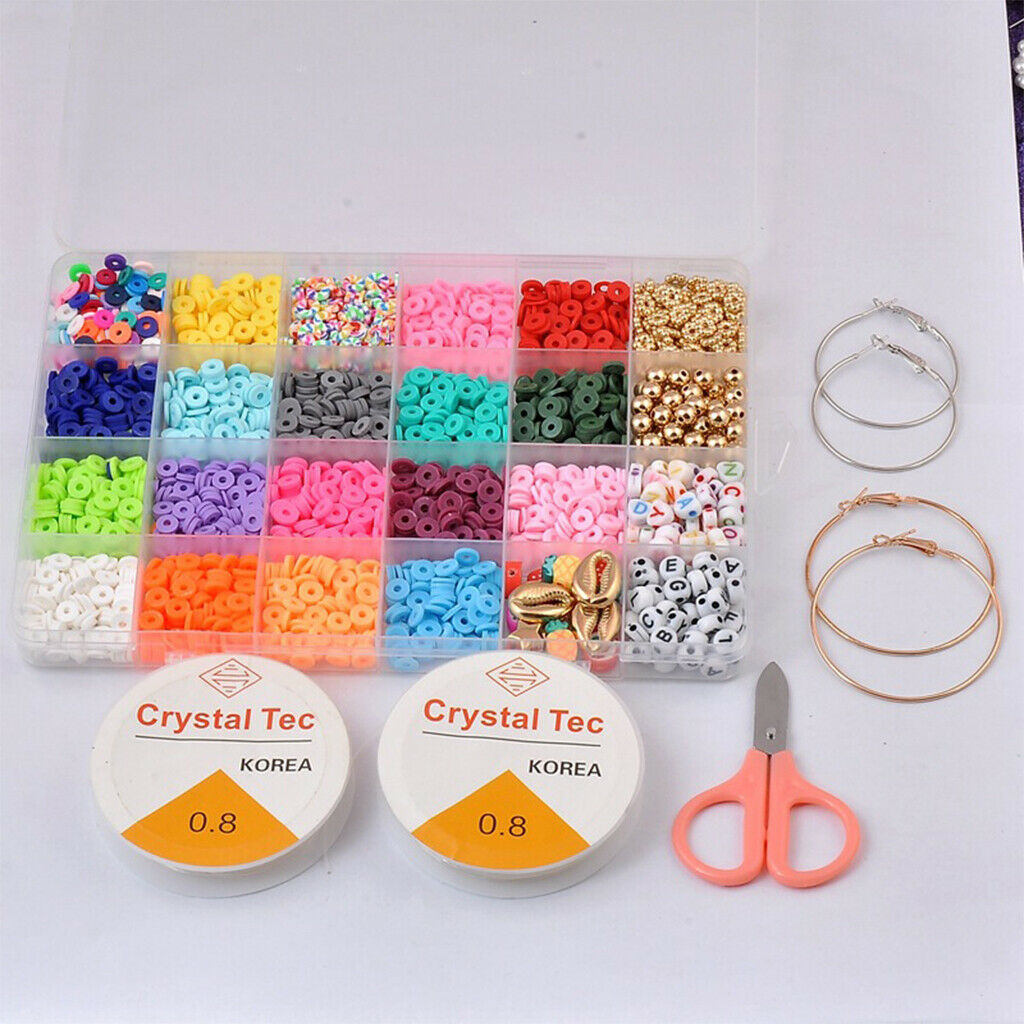 24 Kinds Polymer Clay Beads Handmade Craft Beads Flat Round Spacer Beads