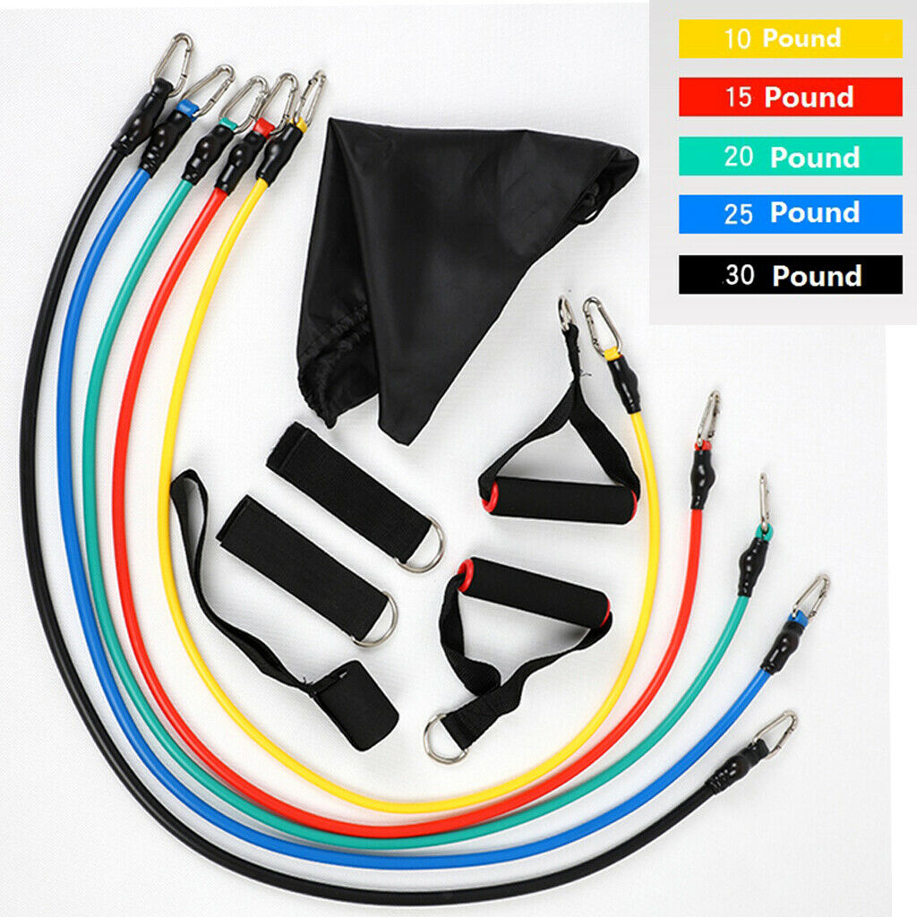 11Pcs TPE Resistance Bands Tube Leg Muscle Builder Training Door Anchor Yoga