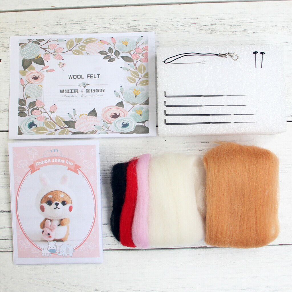 4 Sets Cute Shiba Inu Needle Felting Kits Tutorials Roving Needlecraft Home