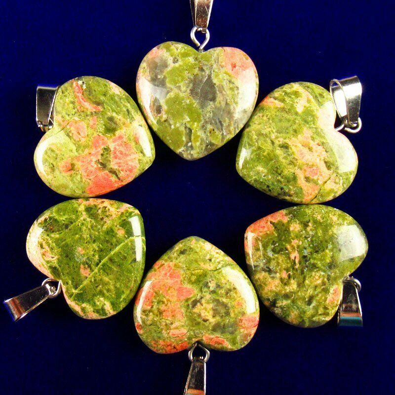 10pcs 20x20x6mm Natural Unakite Gem Heart 40g Pendant (send randomly) A-14SK