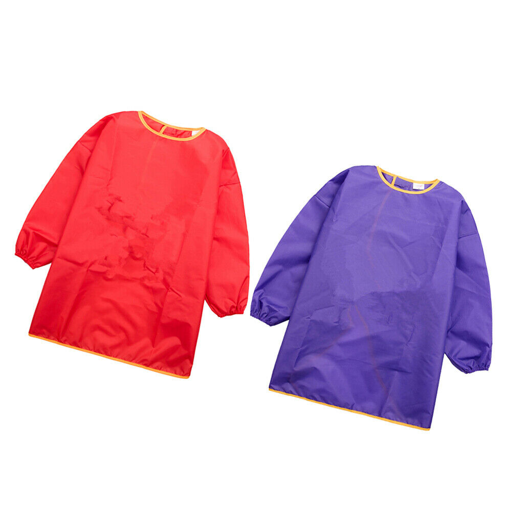 Set of 2 Baby Kid Long Sleeve Art Smock Feeding Bib Apron Red