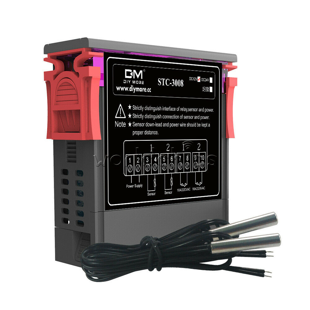 STC-3008 DC 12V Dual Display Thermostat Temperature Controller NTC Sensor Probe