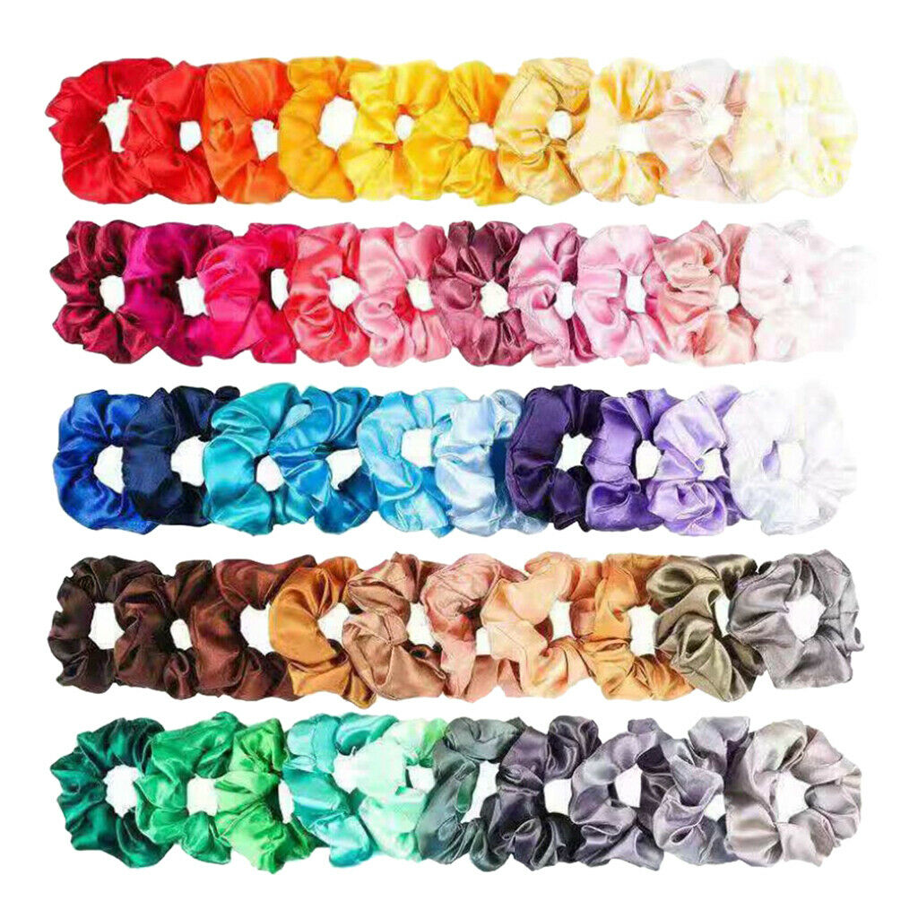 50 Bulk Women Silky Hair Scrunchies Elastic Hair Ties