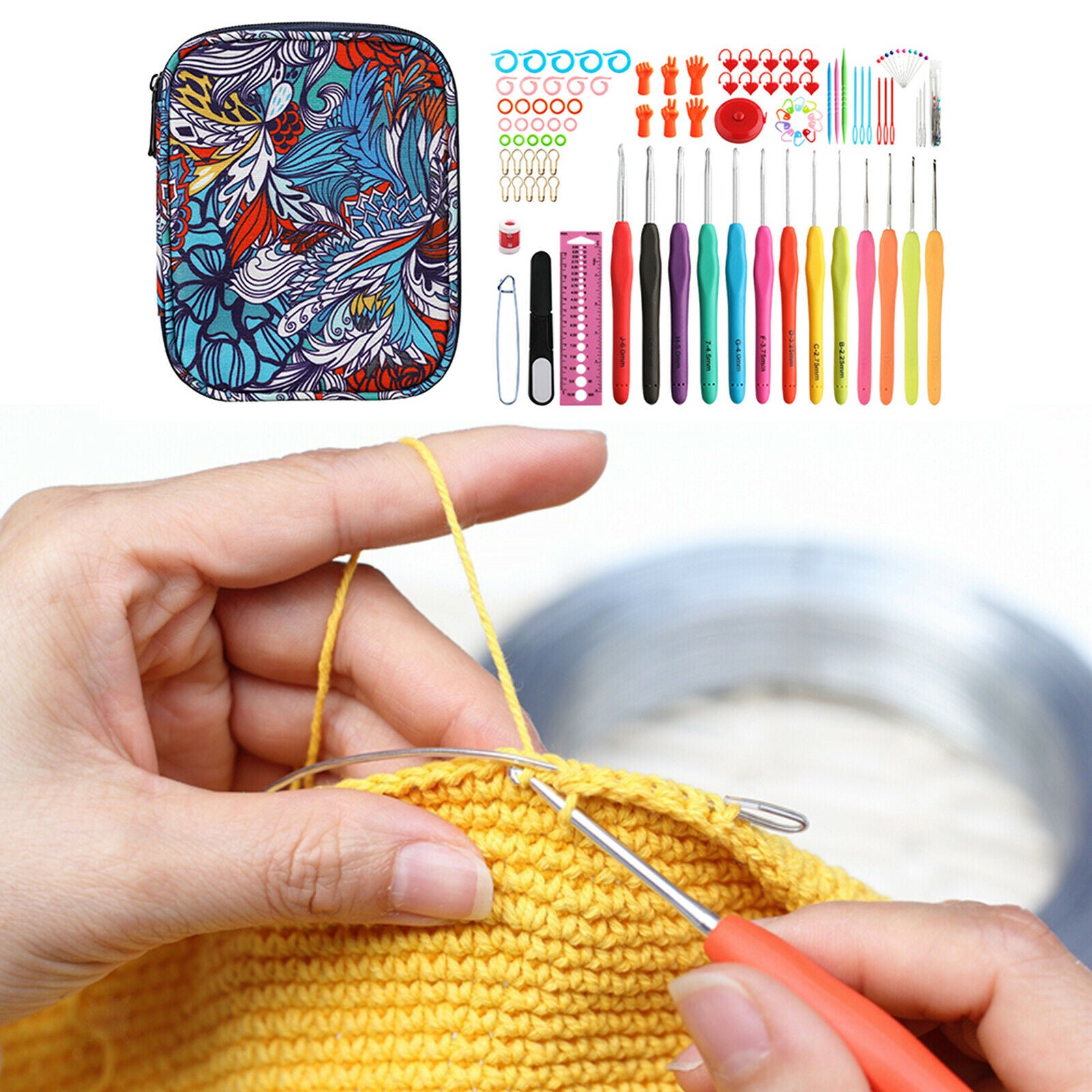 102PCS Crochet Hooks Kit with Case Set Sewing Project Knitting Needles Tools