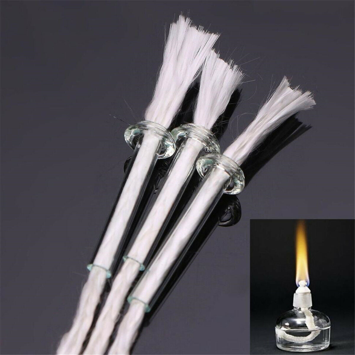 3Pcs Glass Fiber Wick With Glass Holder for Kerosen Oil Lamp Alcohol Wine Bottle