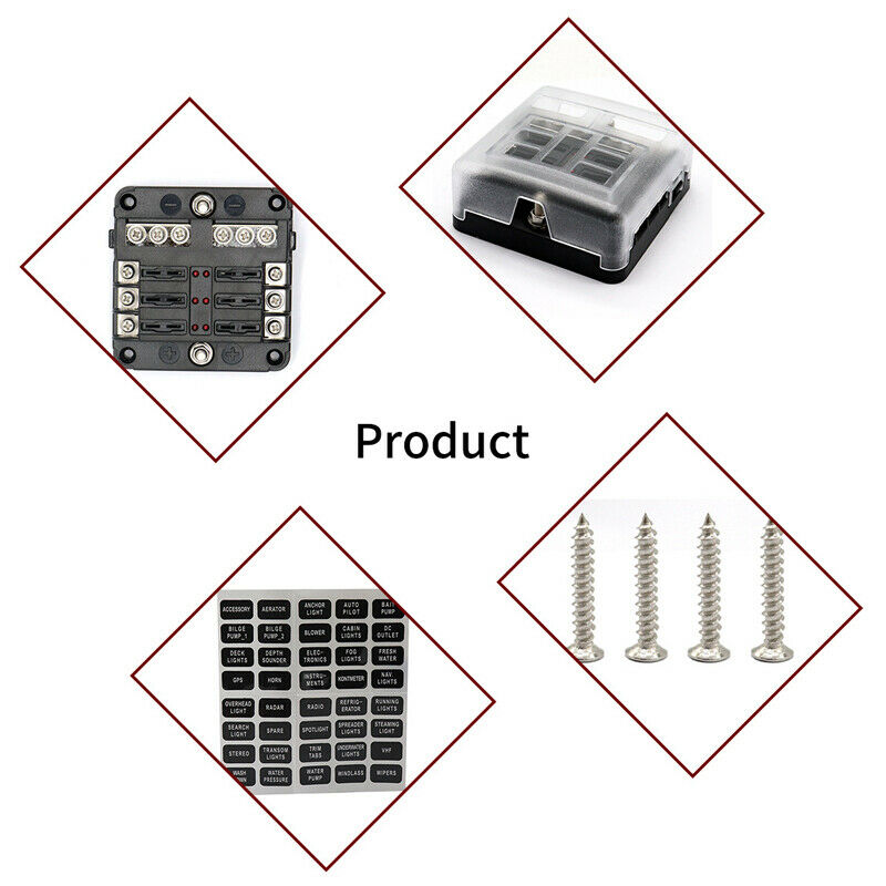 6 Way LED Indicator Car Boat Yacht Bus Fuse Box Block Holder Stud Connection Kit