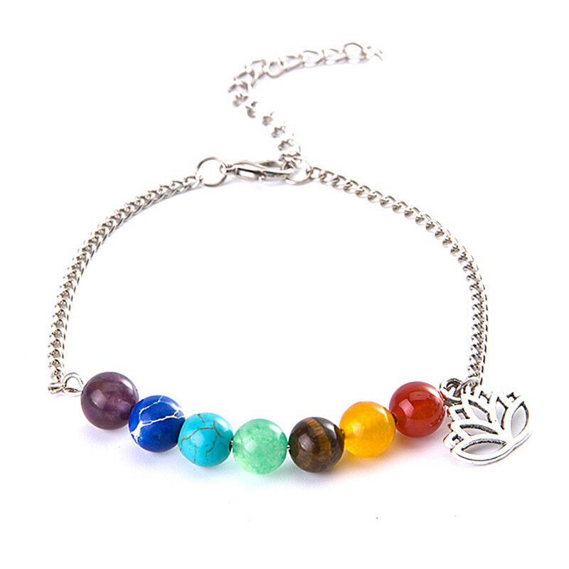 Colorful Beads Bracelet Lotus Pendant Energy Yoga Ankle Chain Jewel.l8