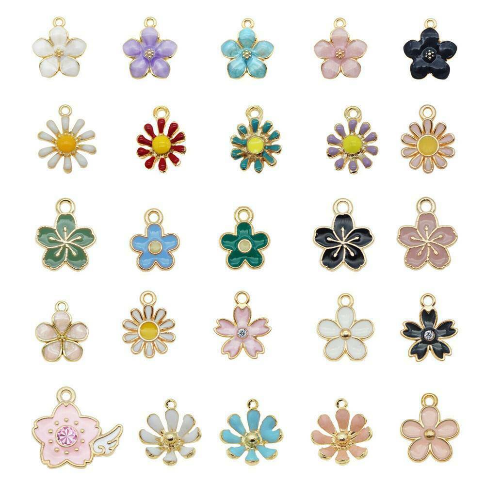 40x Assorted Enamel Alloy Daisy Flowers Pendant Charms DIY Jewelry Accessories