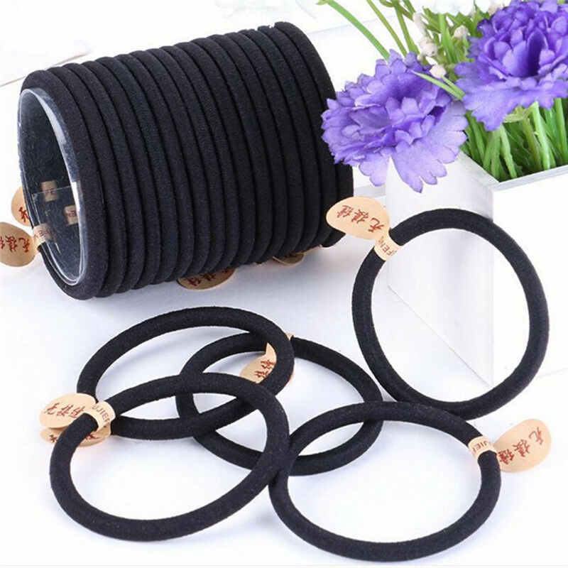 10X Black Colors Rope Elastics Hair Ties 4mm Thick Hairbands Girl's Hair B.l8