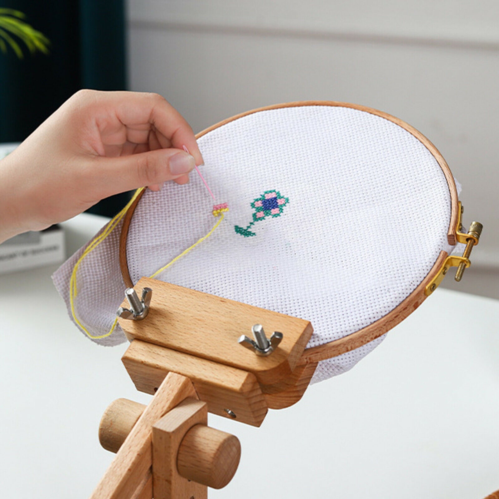 Wooden Cross Stitch Frame Tabletop Stand Rack Embroidery Holder Needlework