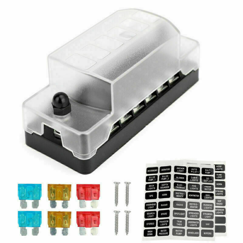 6 Way Blade Fuse Holder Box Block With Negative Pole Kit For Car Boat Marine HG