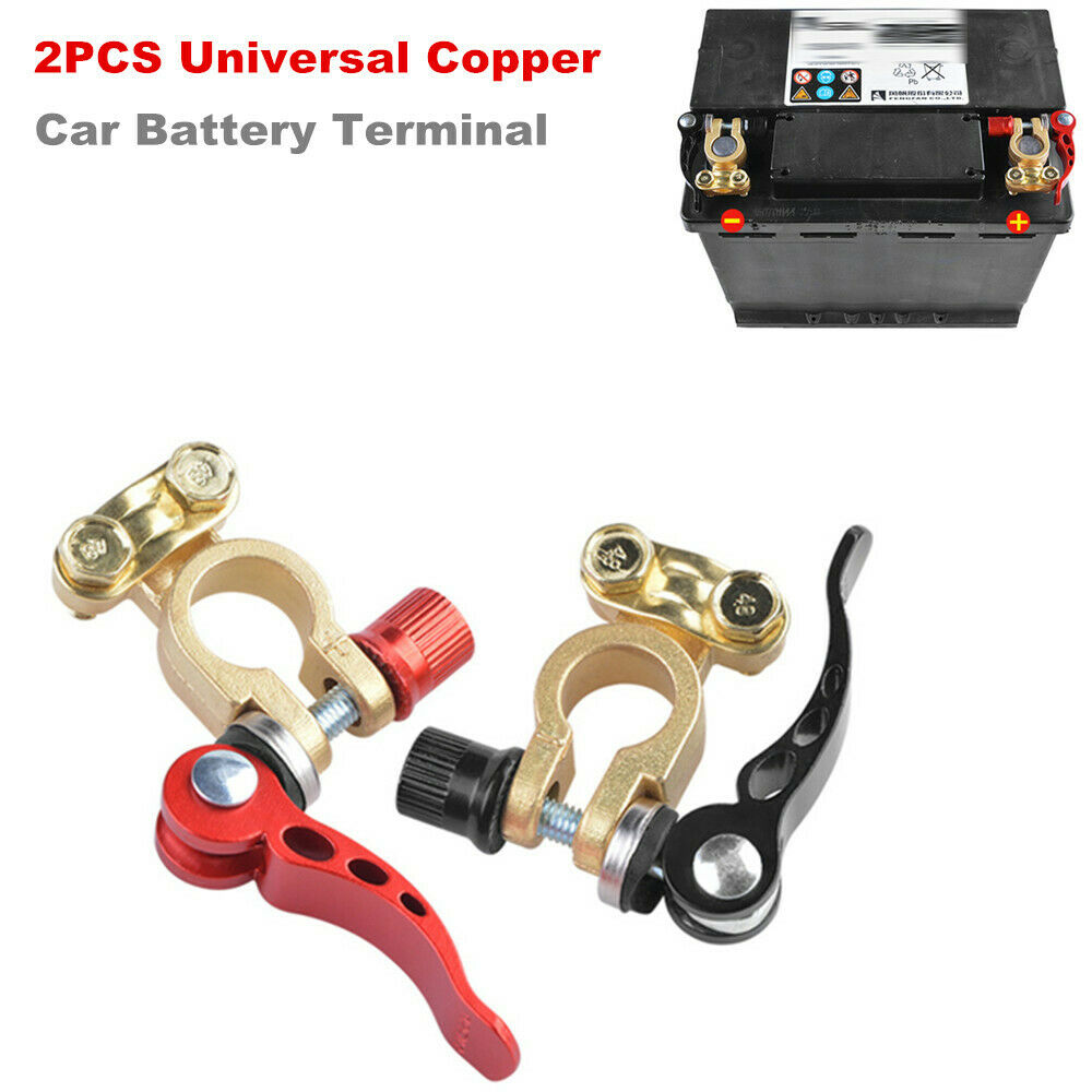 2PCS Copper Car Truck Universal Battery Terminal Pile Head w/ Disconnect Switch