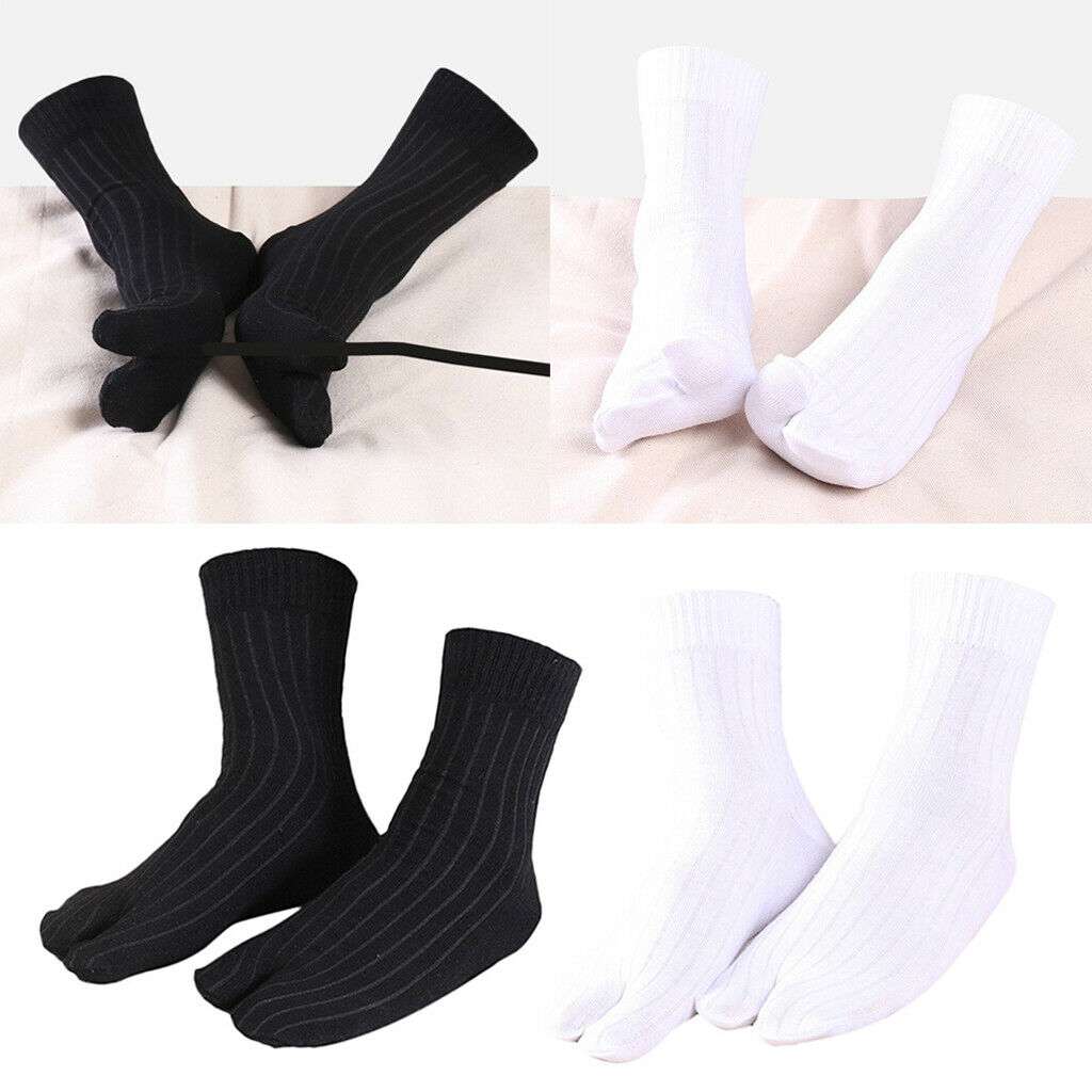 Men Elastic 2 Pairs Cotton Ankle 2 Toe Socks Striped Japanese Tabi Socks