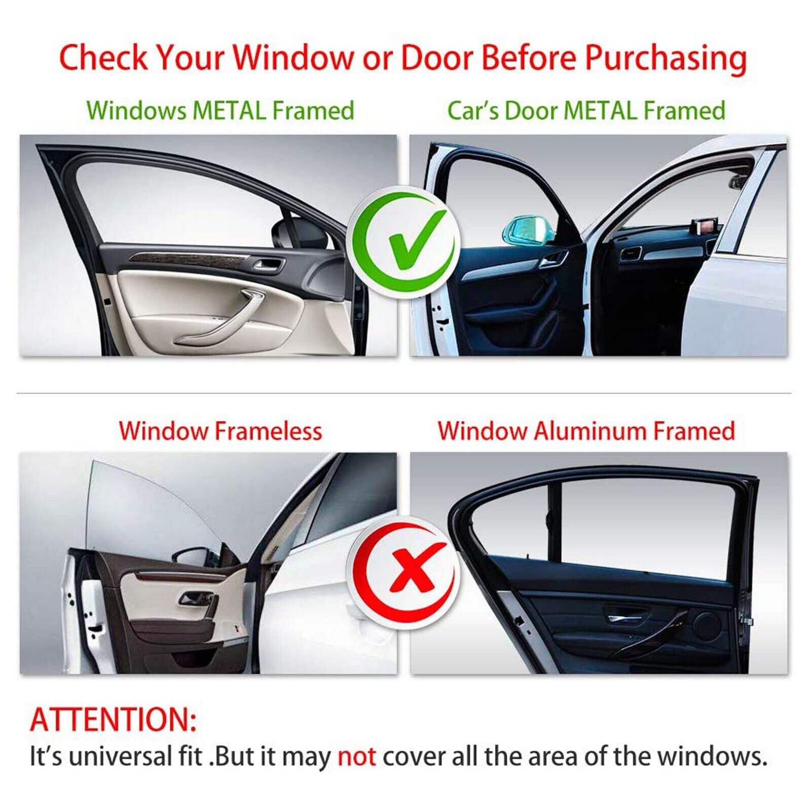 4pcs Car Magnetic Rear Front Side Window Cling Sunshade Kit UV Protection