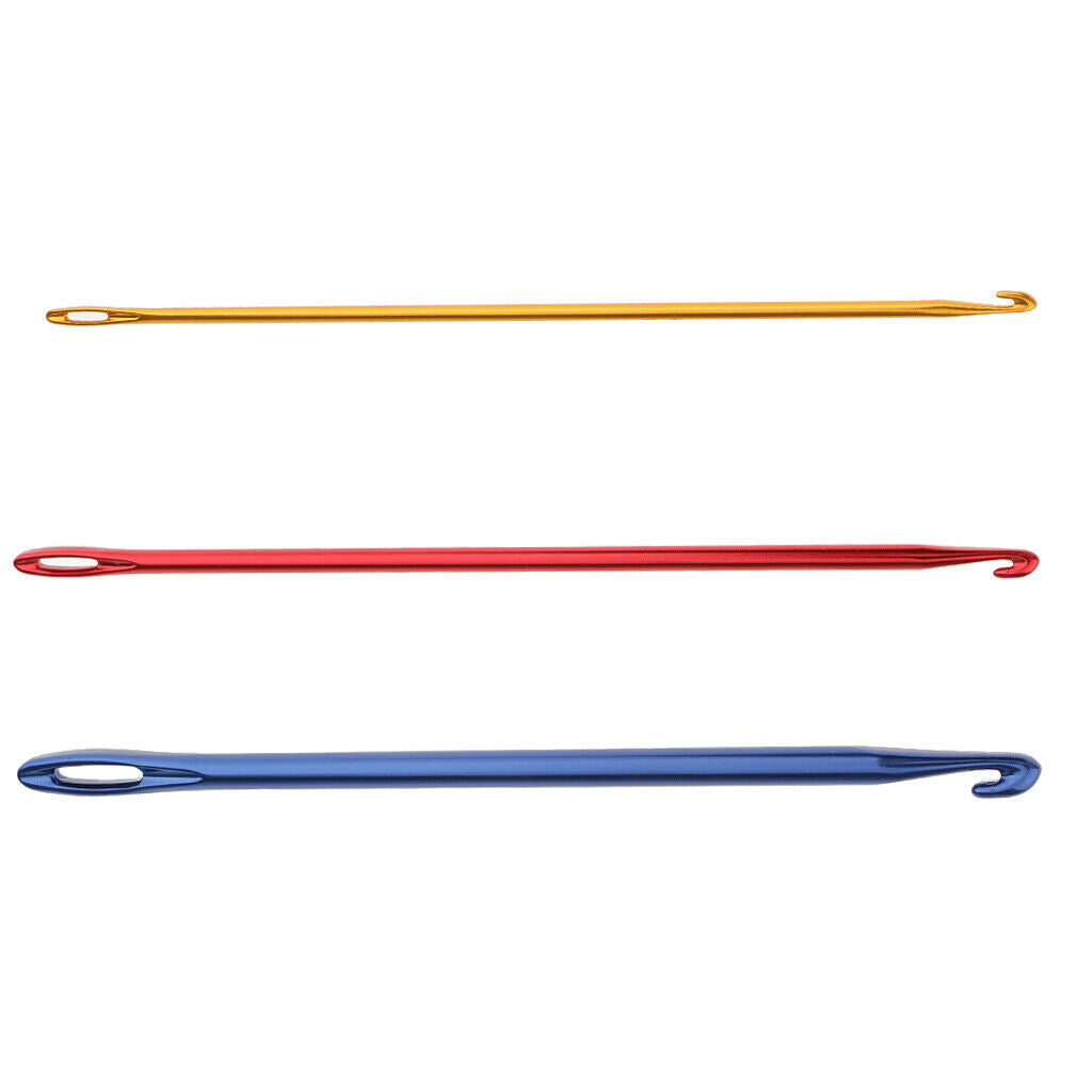 3 Colorful Aluminum Tunisian Afghan Crochet Hooks Yarn Knit Needles Set Hand