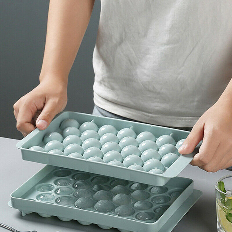 Round Ice Cube Tray with Lid Plastic Ice Cube Mold Refrigerator Spherical Ic KX