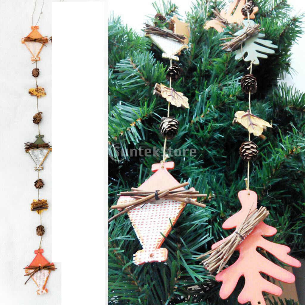 Christmas Pine Cones Leaf Wood Tartan Xmas Tree Party Hanging Ornament Decor