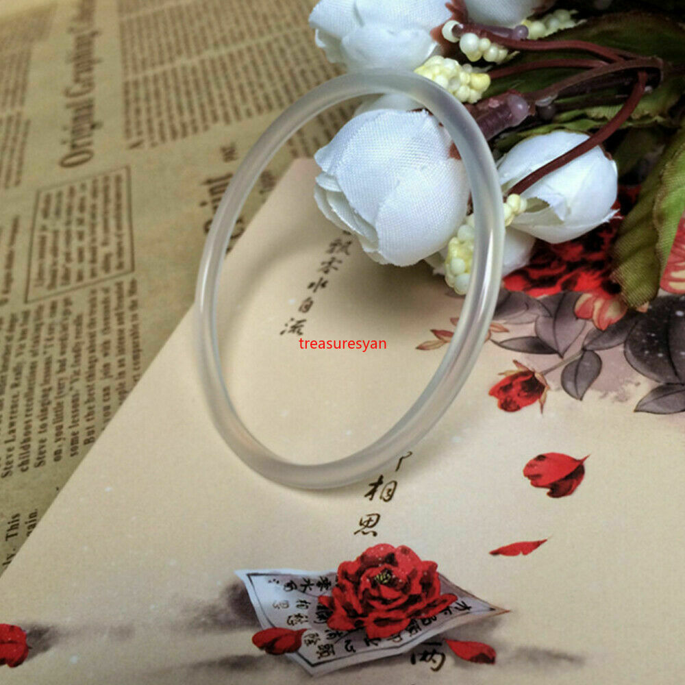 2pc NEW Chinese Natural White Icy Jade Jadeite Bangle Bracelet Thin&Small 54-55M