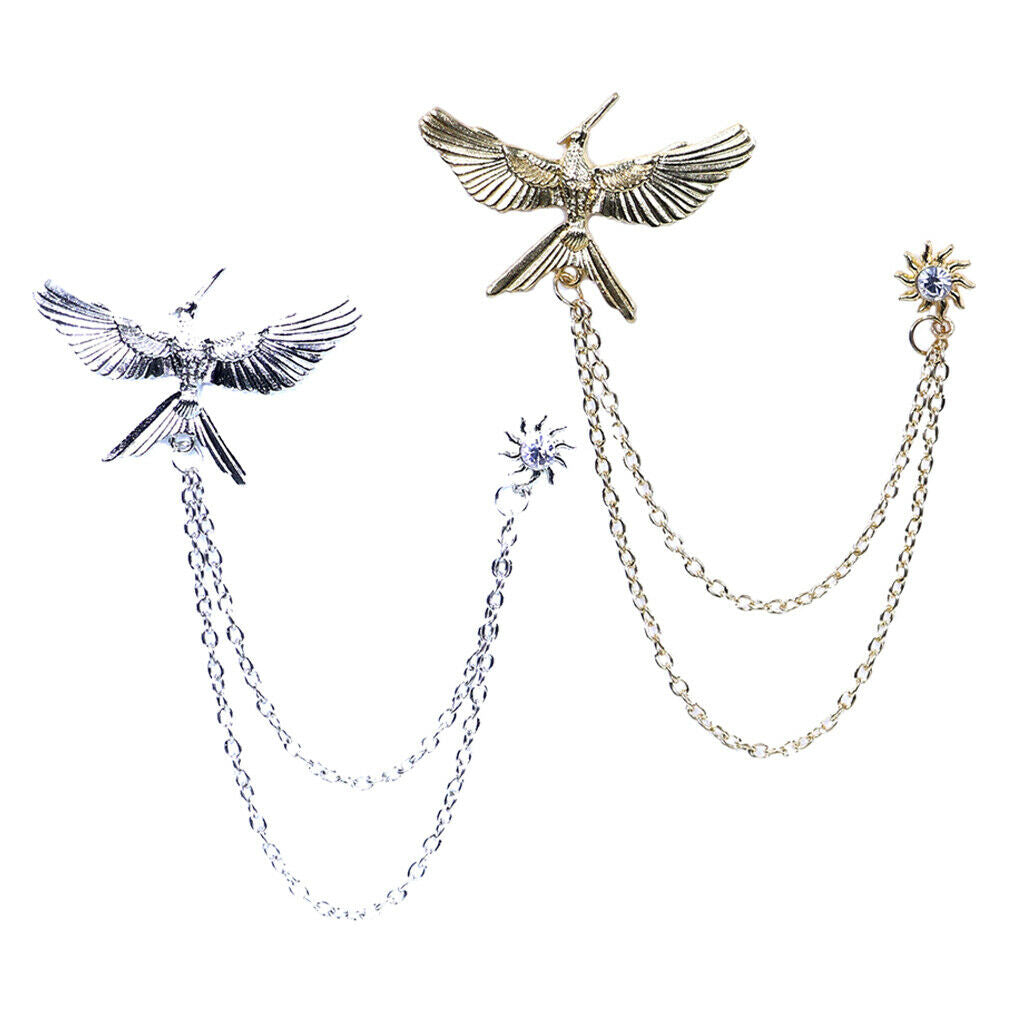 2 Pieces Tassel Chain Brooch Flying Eagle Women Men's Tassel Brooch Corsage