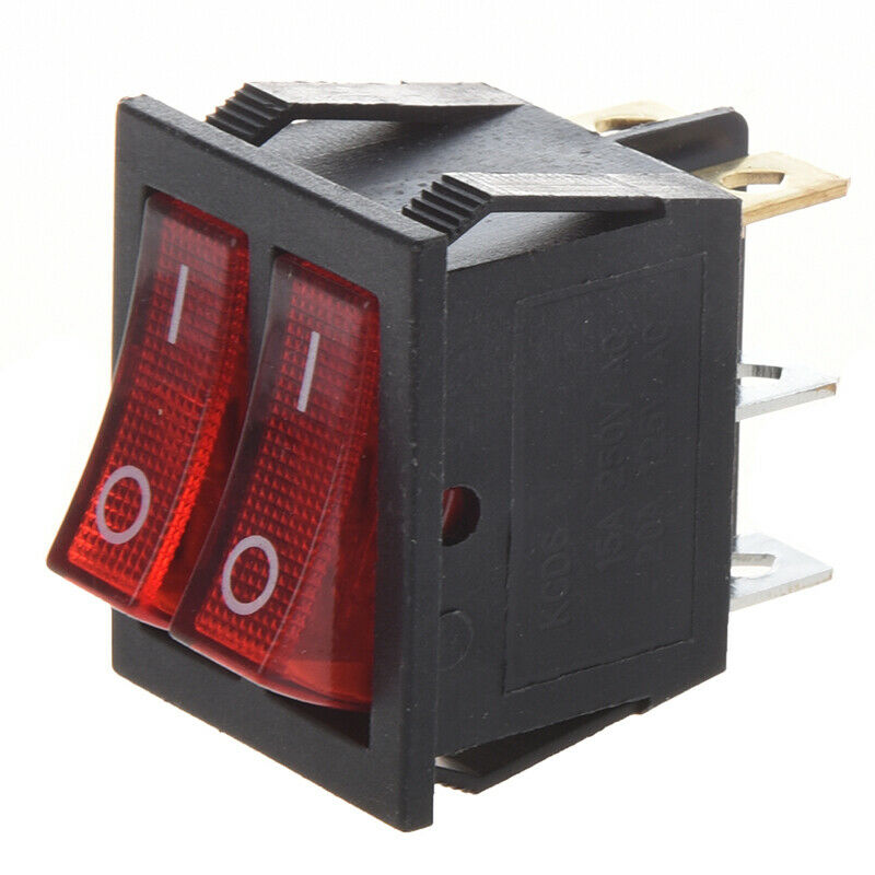 Red Light Illuminated 6 Pin Dual SPST ON/OFF Boat Rocker Switch AC 15A/250V 20Z3