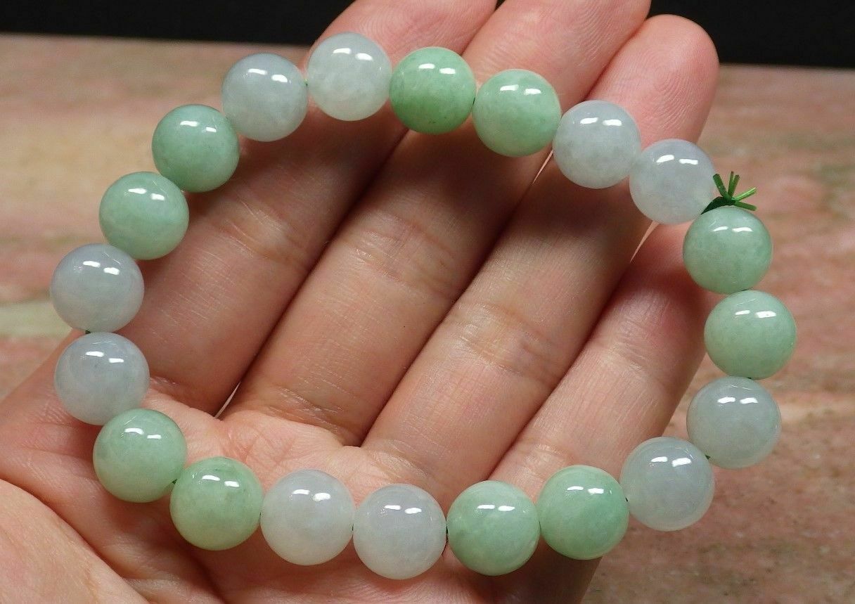 Certified Icy White Green A JADE Jadeite Bead Beads Bangle Bracelet æ‰‹è¿ž