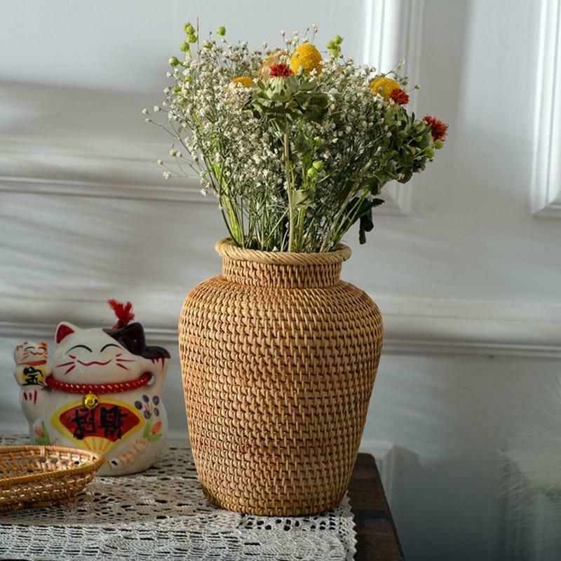 Autumn Rattan Woven Vase Art Vase Fashion Tabletop Decoration Plants Flower Pot