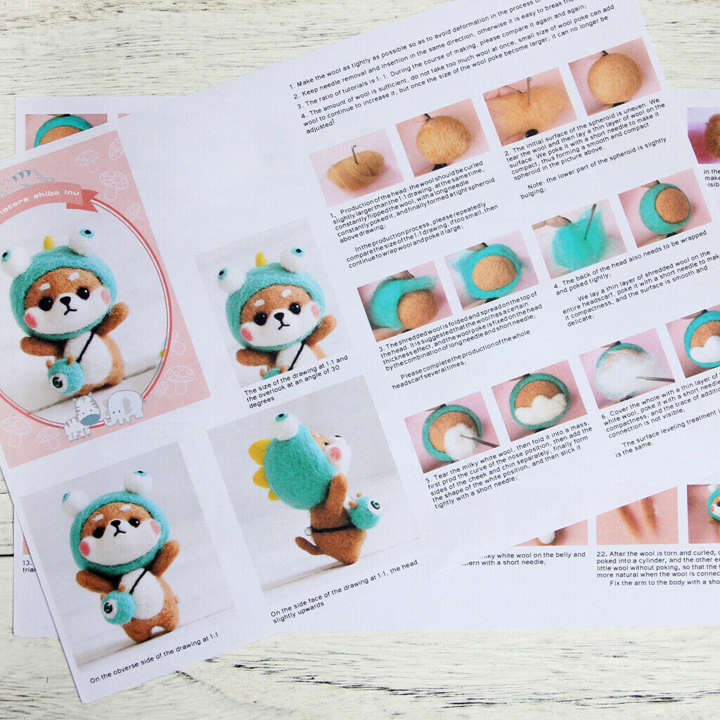 6 Set Shiba Inu Dog Needle Felting Kit with Basic Tools and Tutorials