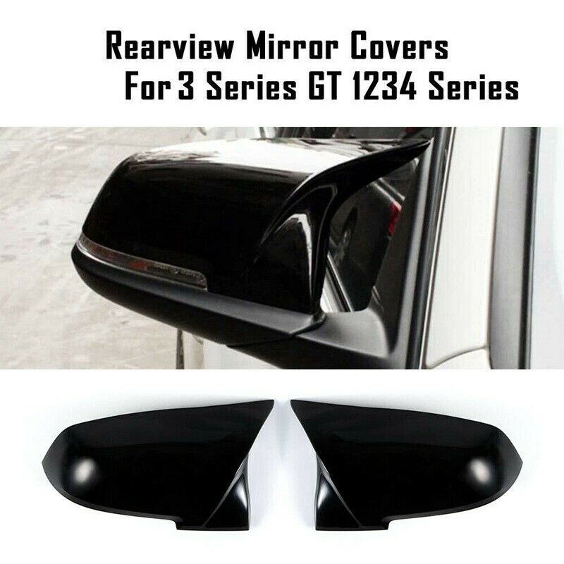 2Pcs Black Rearview Mirror Cover Cap for BMW Series 1 2 3 4 X M 220i 328i 420i