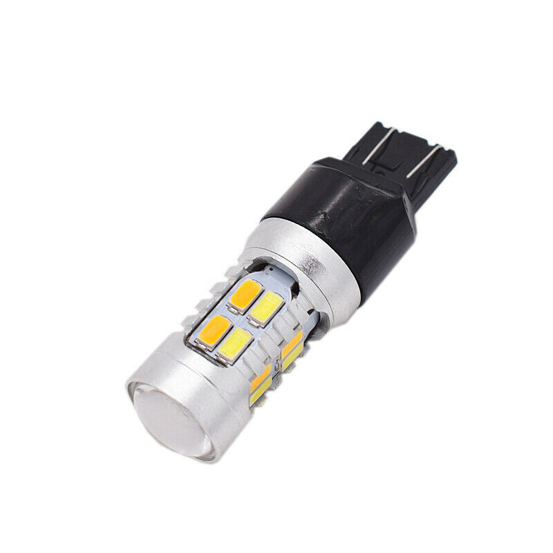 2PCS 7443 20SMD LED Chip White/Amber Brake Turn Signal Side Marker Lights Bulbs