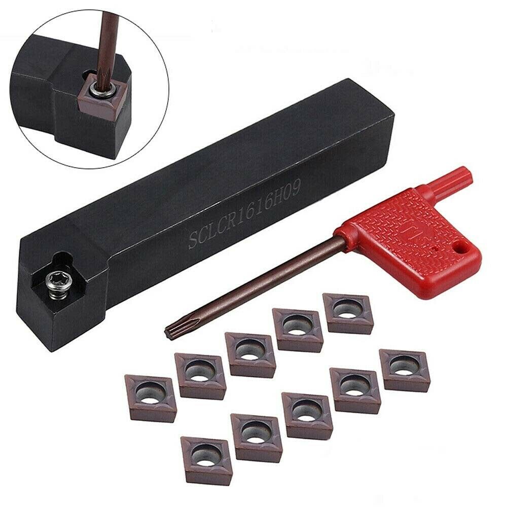SCLCR1616H09 Lathe Turning Tool Holder +10x CCMT09T304 Carbide Inserts + wrench