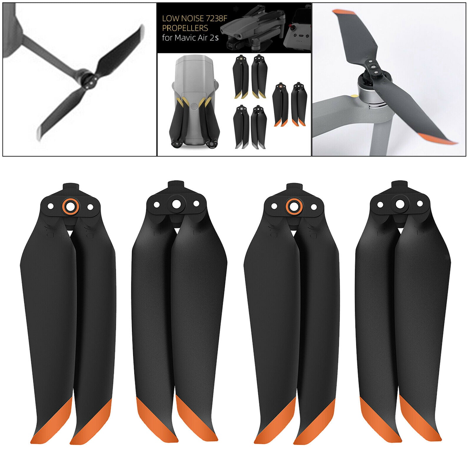 2X 7238F Propellers Blade for DJI Mavic Air 2S Drone Accessories 2 Pair Orange