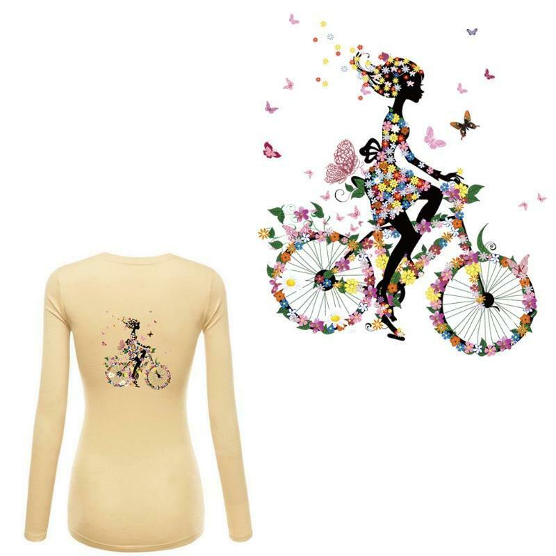 Iron On Appliques Girl Riding Bike Patches Heat Transfer Stickers DIY Printing