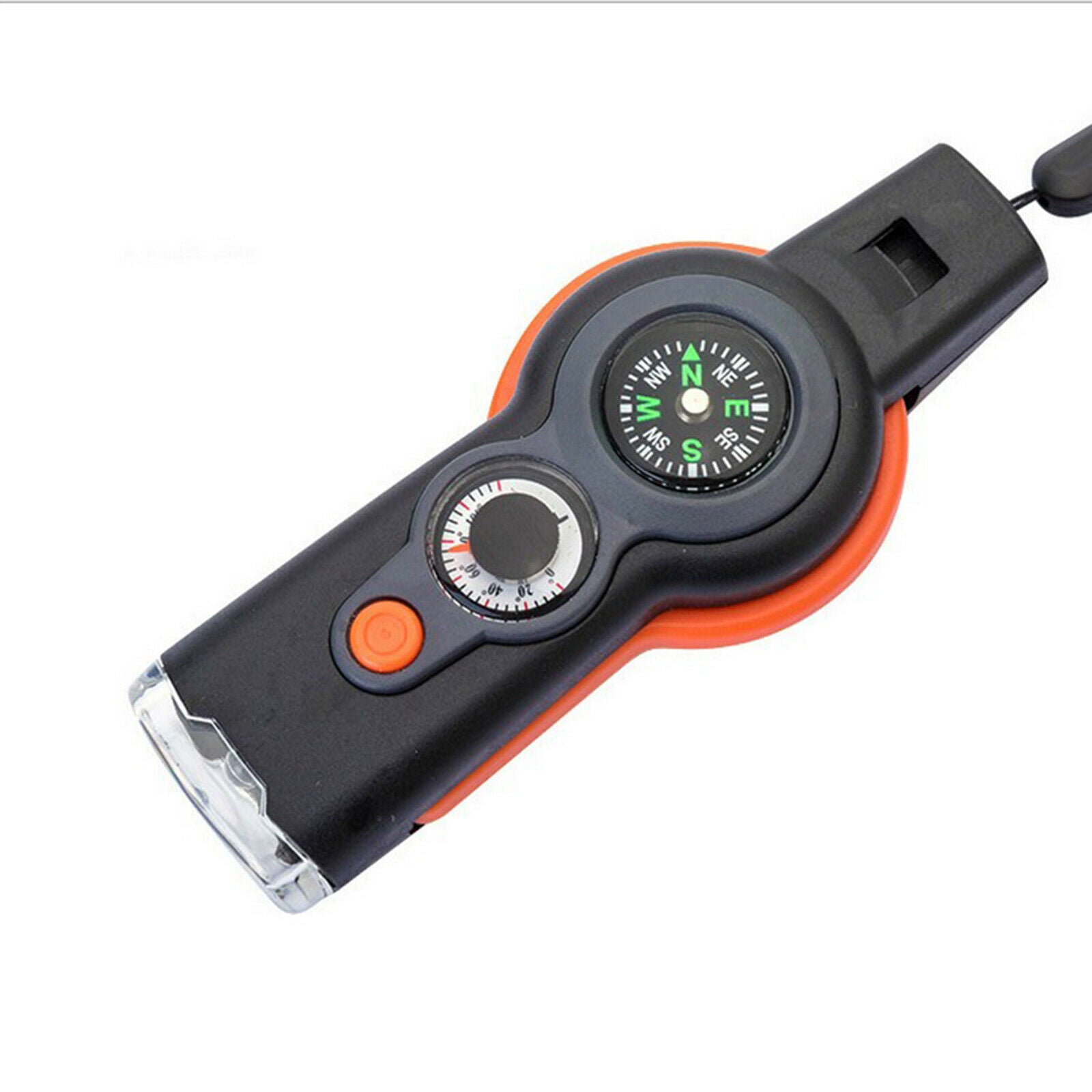 7in1 Emergency Hiking Whistle Magnifier Lens LED Signal Lights Keychain