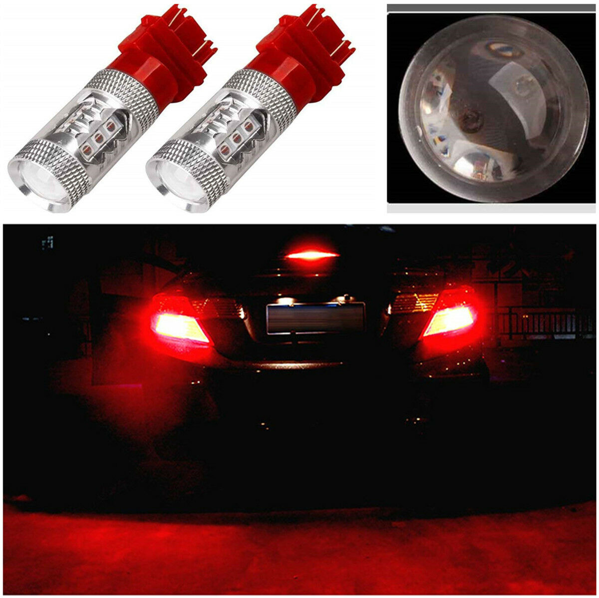 Pure Red Color 3157 80W LED Tail Brake Stop Turn Signal Light 12V-24V DC 2 Piece