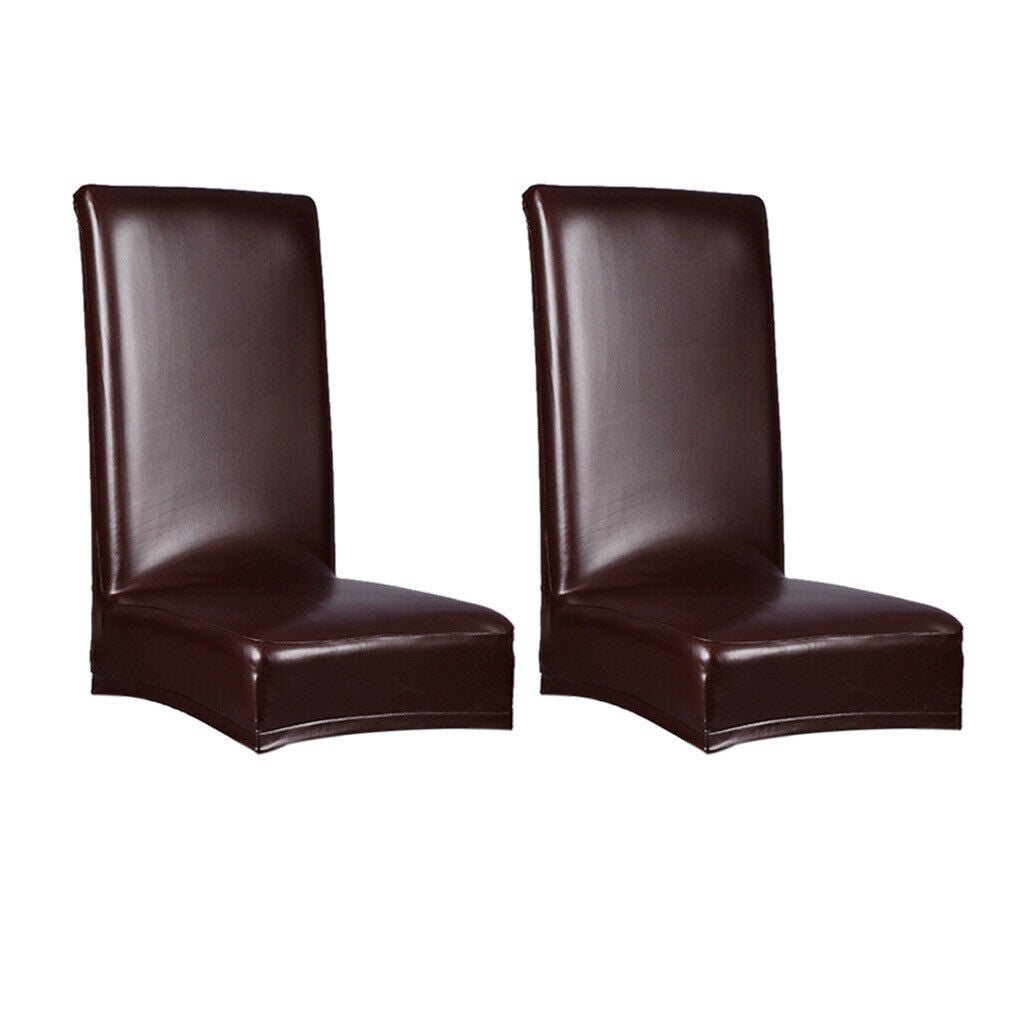 2xHome Restaurant Chair Siamese Elastic Leather Cover Brown E