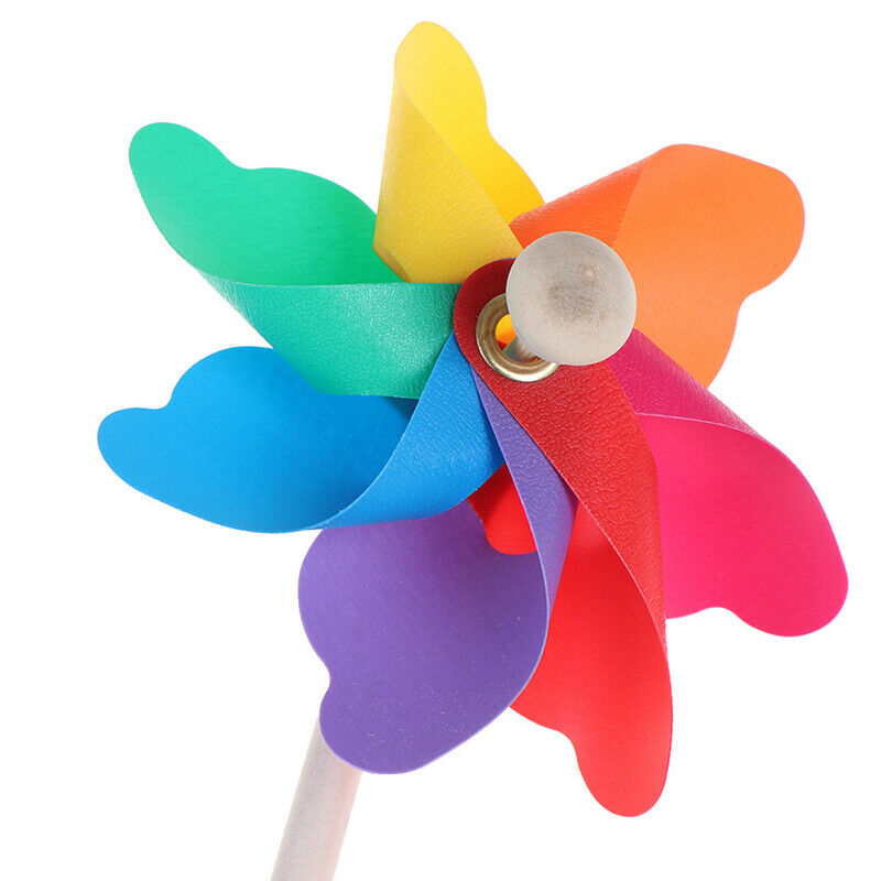 Colorful wood windmill garden party 7 leaves wind spinner ornament kids t.l8