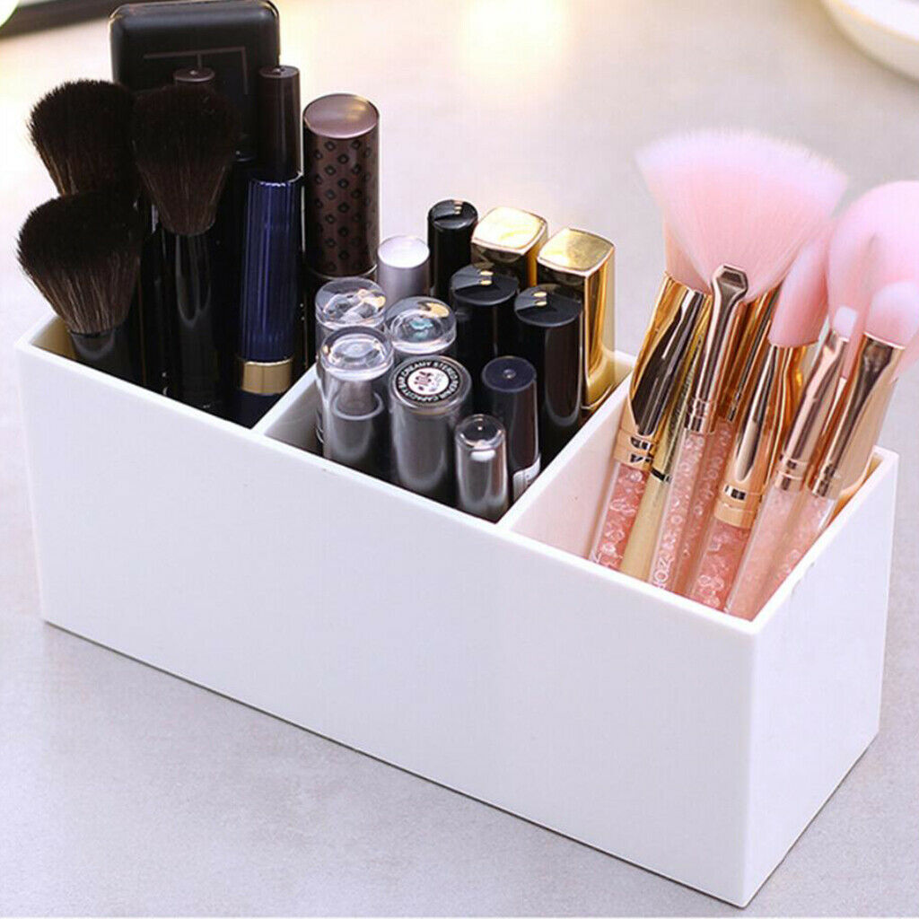 Brushes Lipstick Nail Polish Eye-Makeup Pencil Holder 3 Slots Organizer White