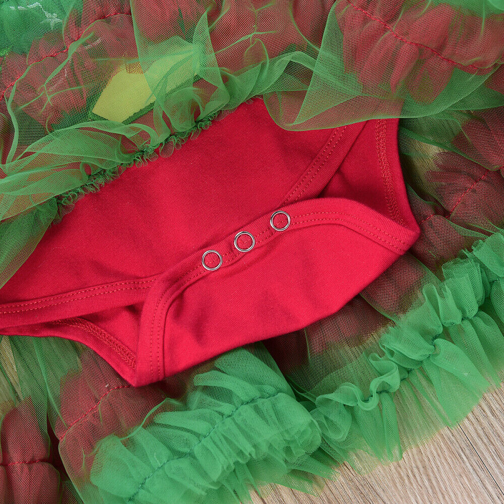 2PCS Newborn Baby Girl Christmas Tree Romper Tutu Dress Party Outfit Costume Set