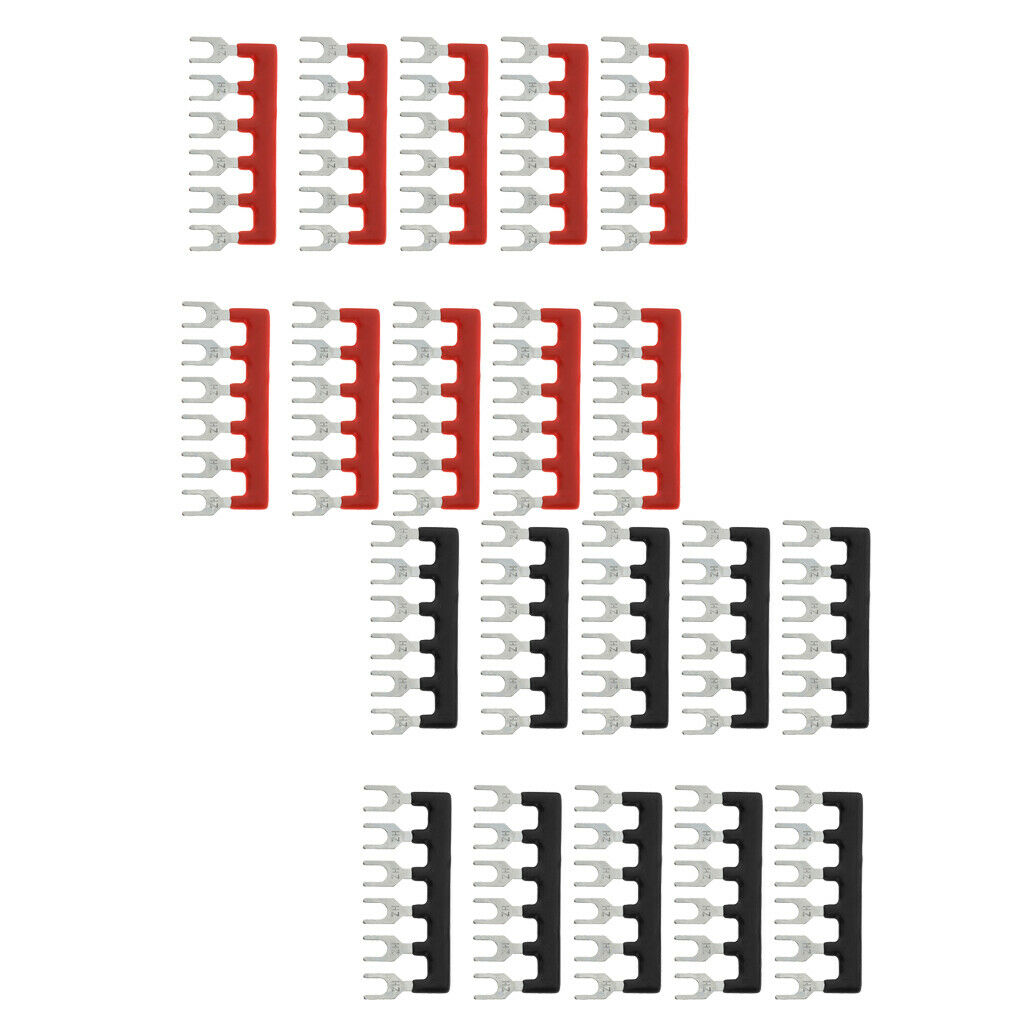 2X 10x 6 Positions Fork Pre Insulated Terminal Block Barrier Jumper Strip Red