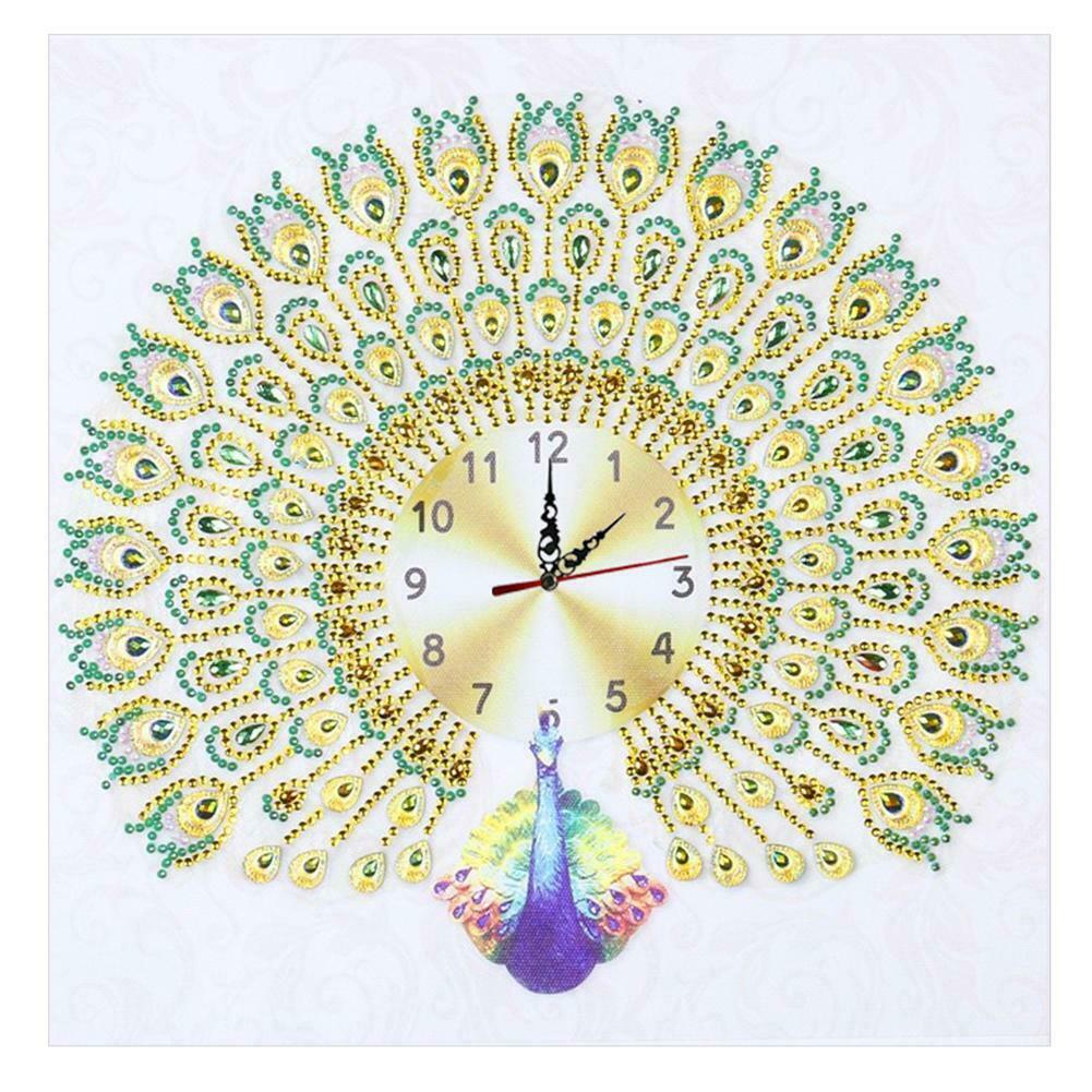 DIY Peafowl Special Shaped Diamond Painting Embroidery Clock Home Decor @