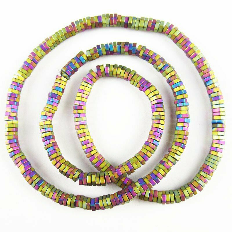 Faceted Rainbow Frosted Hematite Hexagon Loose Bead 15.5 " 4x1mm 20g A-457TS