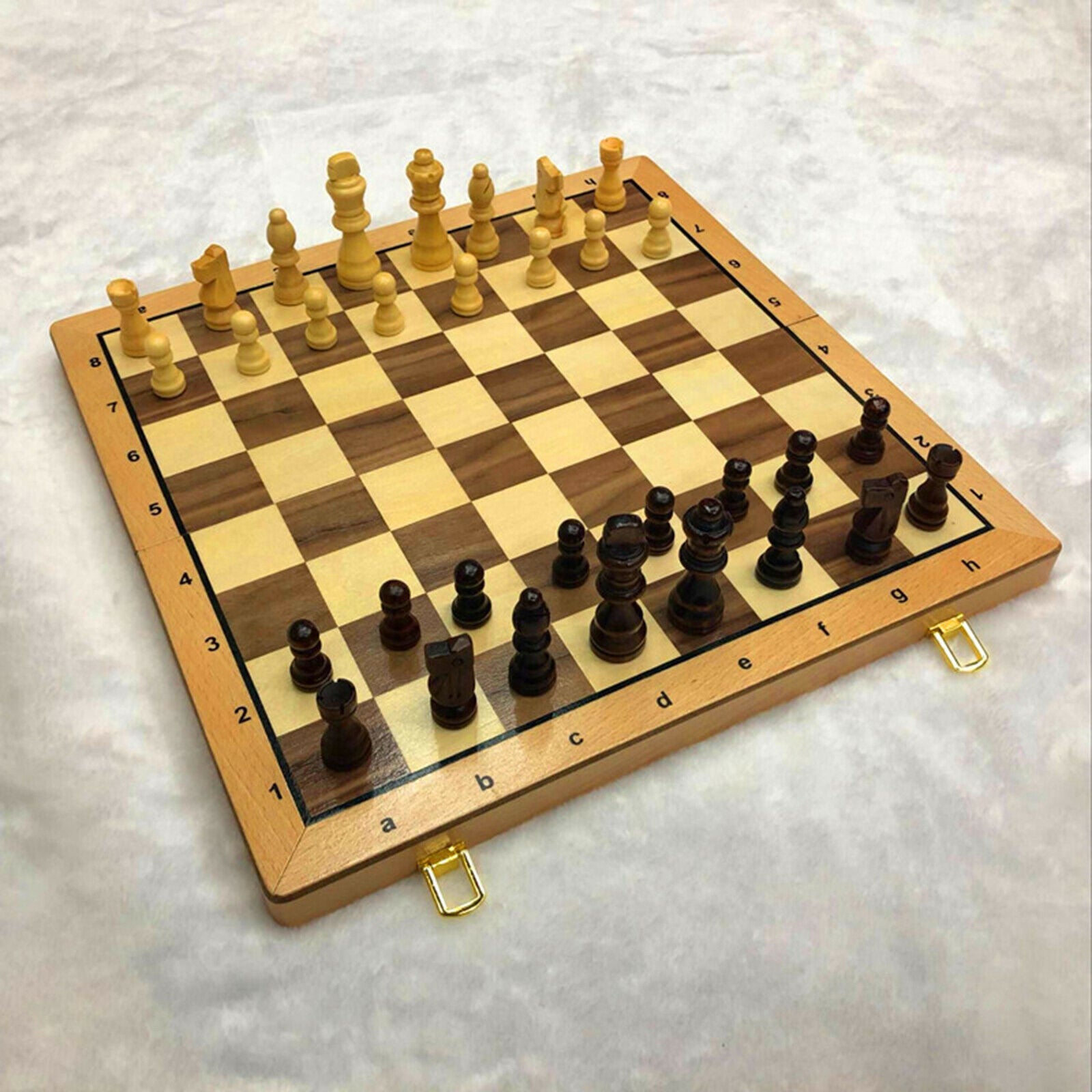 15" Wooden Chess Set Portable Travel Hand Crafted Board Game Great Gift